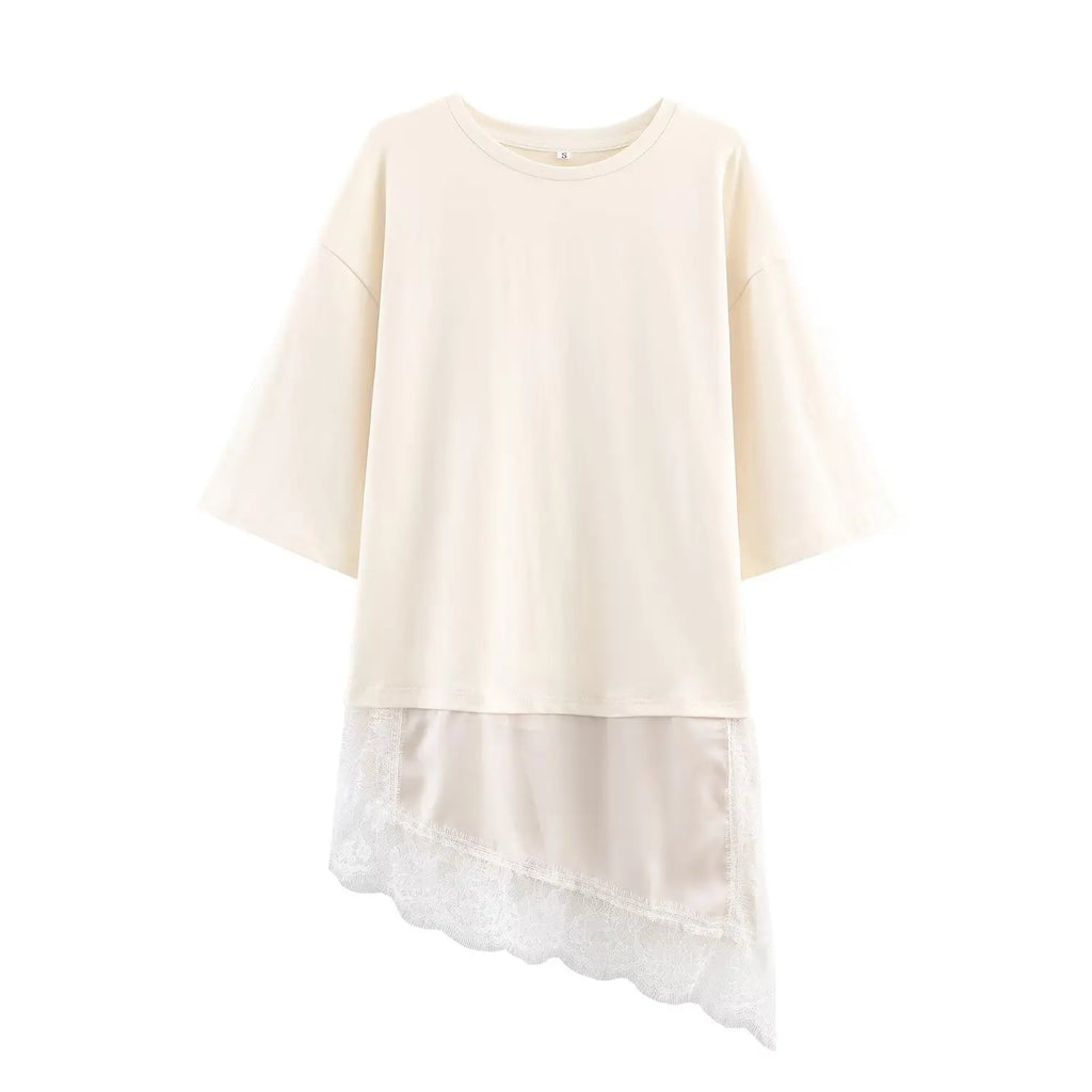 Lace Hem Loose T-Shirt – Women’s Casual Summer Top