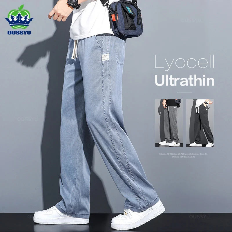 Men’s Lightweight Lyocell Straight Pants – Loose Fit Summer Trousers