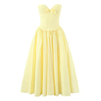 Yellow Tulle Corset Maxi Dress – Women’s Lace Up Evening Gown