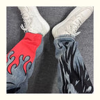Men’s Flame Skull Print Jeans – Baggy Streetwear Denim Pants