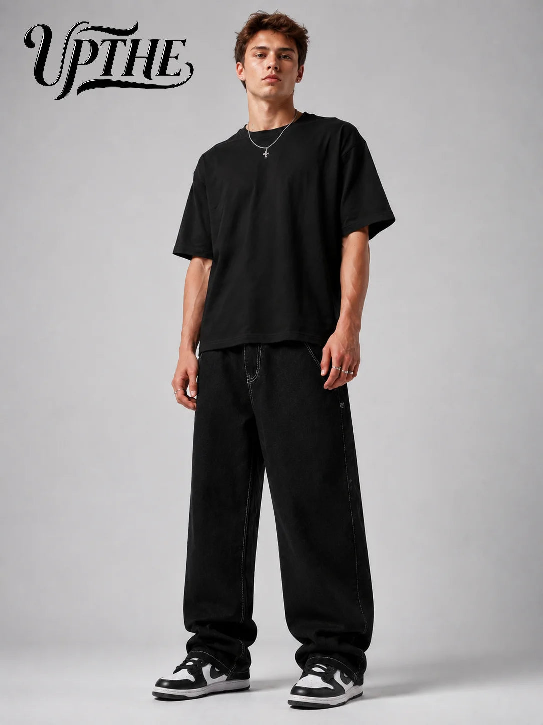 Men’s Black Baggy Wide Leg Jeans – Oversized Streetwear Denim Pants