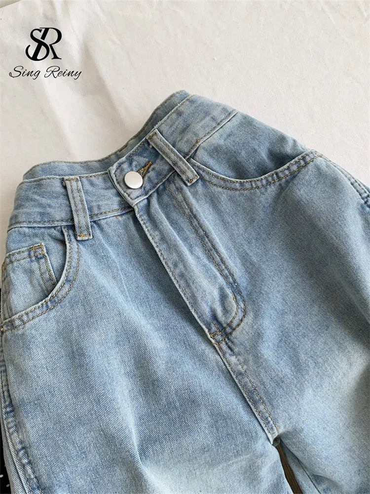 Women’s Distressed Wide Leg Jeans – Loose Fit Y2K Streetwear Denim Pants