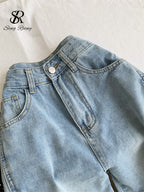 Women’s Distressed Wide Leg Jeans – Loose Fit Y2K Streetwear Denim Pants