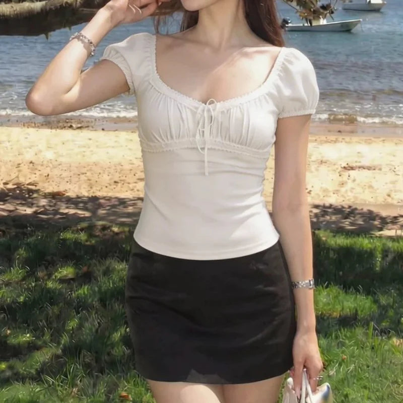 Lace Up Short Sleeve Top – Women’s Fairy Grunge Tee
