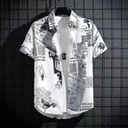 Men’s Cat Print Button-Up Shirt – Oversized Short Sleeve Summer Hawaiian Top