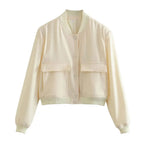 Women’s Vintage Button-Up Bomber Jacket – Long Sleeve Casual Outerwear