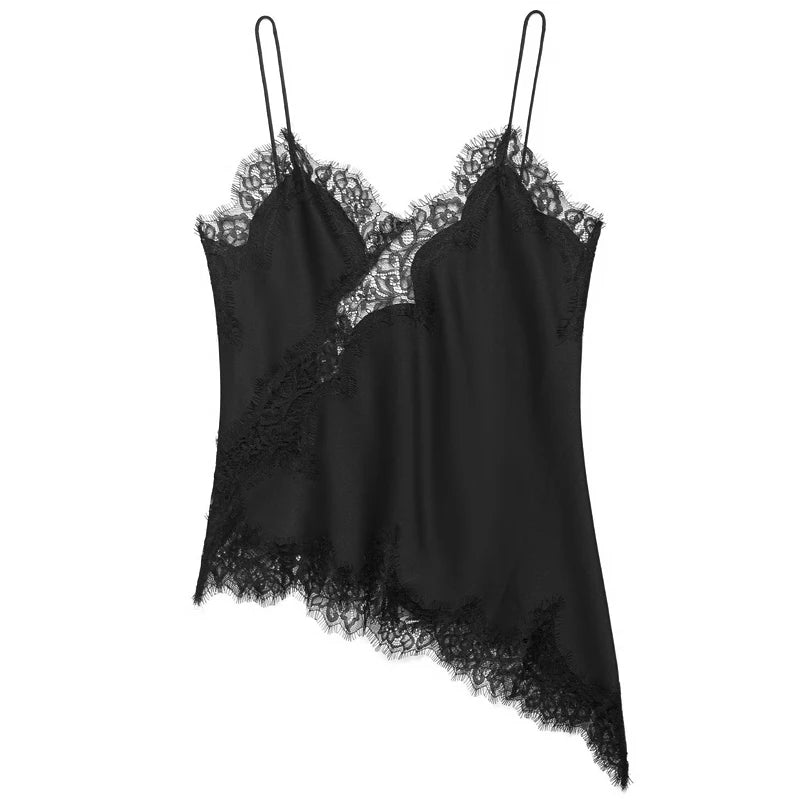 Asymmetrical Lace Slip Top – Women’s Y2K Backless Camisole