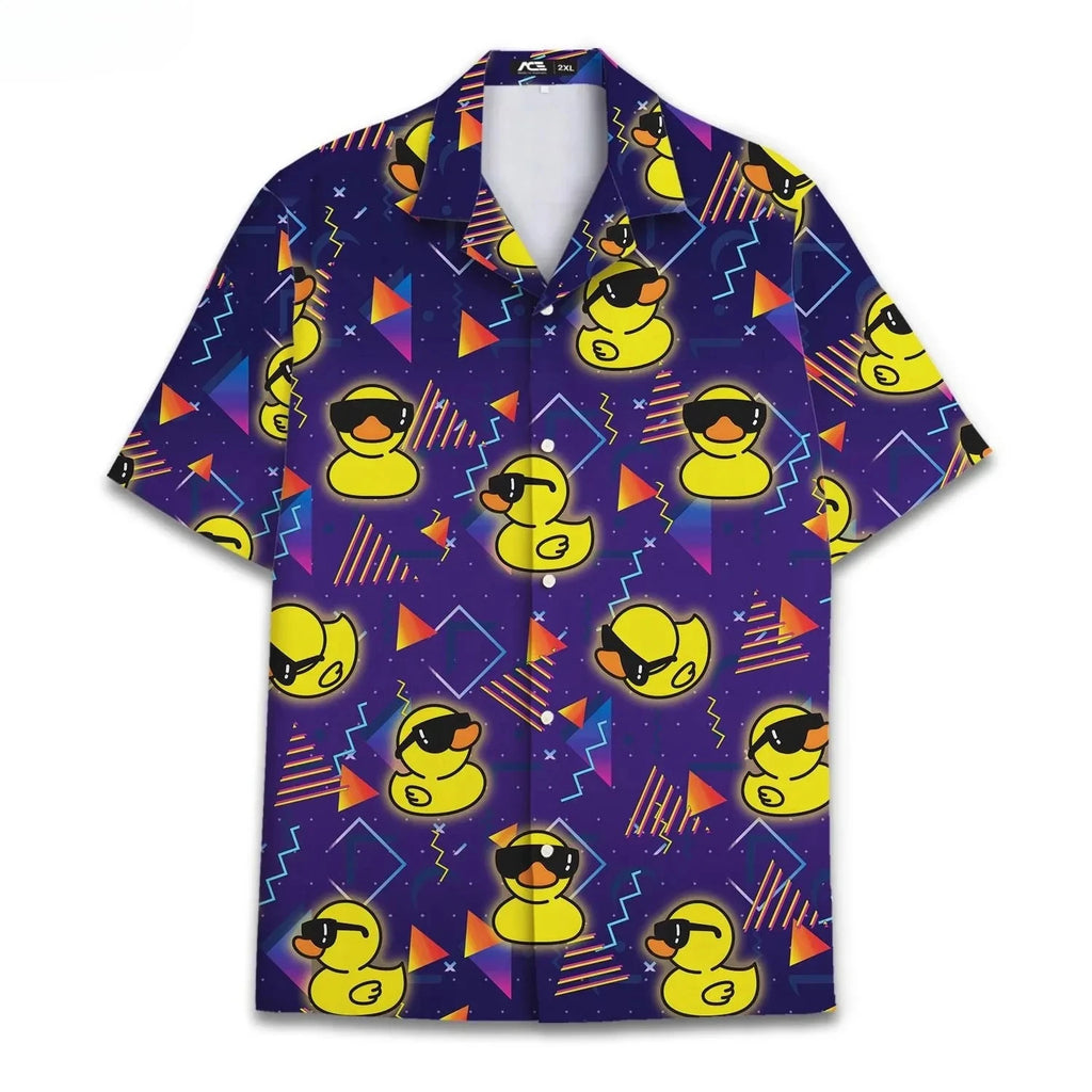 Men’s Neon Rubber Duck Hawaiian Shirt – Fun Printed Short Sleeve Button-Up