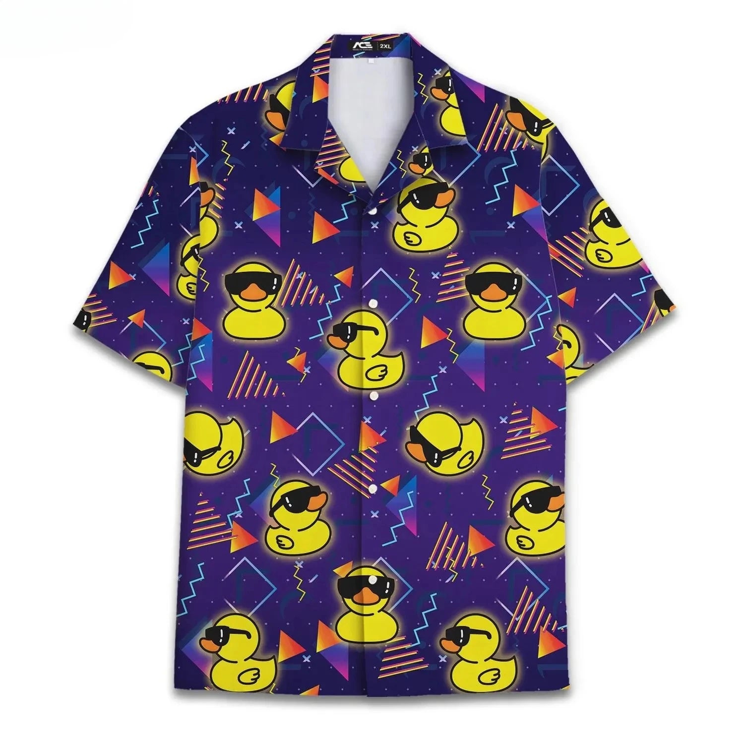 Men’s Neon Rubber Duck Hawaiian Shirt – Fun Printed Short Sleeve Button-Up