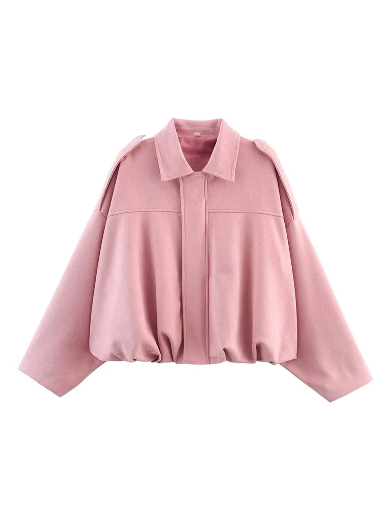 Suede Oversized Bomber Jacket – Women’s Long Sleeve Zip-Up Coat