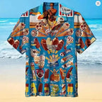 Men’s Cat Print Button-Up Shirt – Oversized Short Sleeve Summer Hawaiian Top