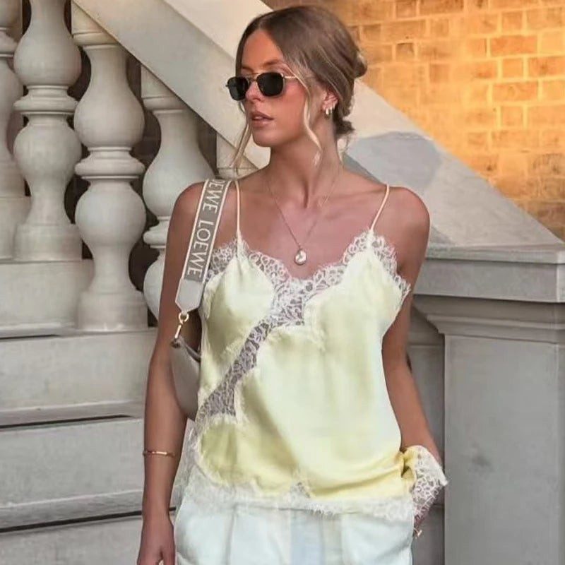 Asymmetrical Lace Slip Top – Women’s Y2K Backless Camisole