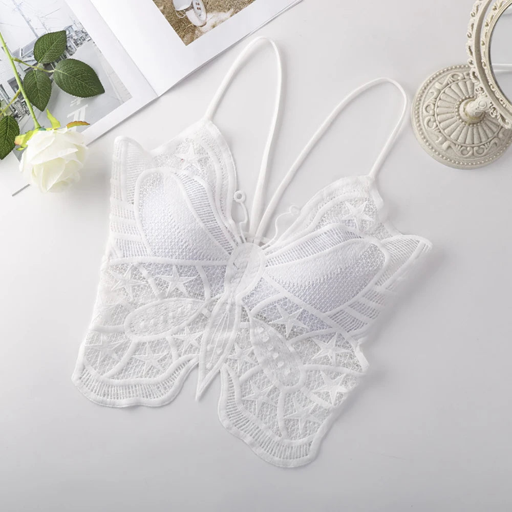 Sexy Butterfly Lace Backless Crop Top