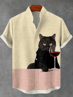 Men’s Linen Printed Shirt – Japanese Style Stand Collar Casual Top