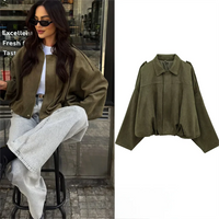 Women’s Khaki Suede Bomber Jacket – Oversized Zip-Up Coat