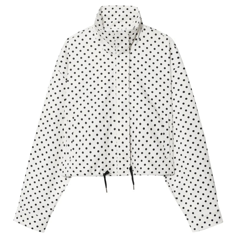 Polka Dot Bomber Jacket – Women’s Oversized Zip Up Outerwear