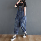 Women’s High Waist Denim Overalls – Loose Fit Cropped Summer Pants