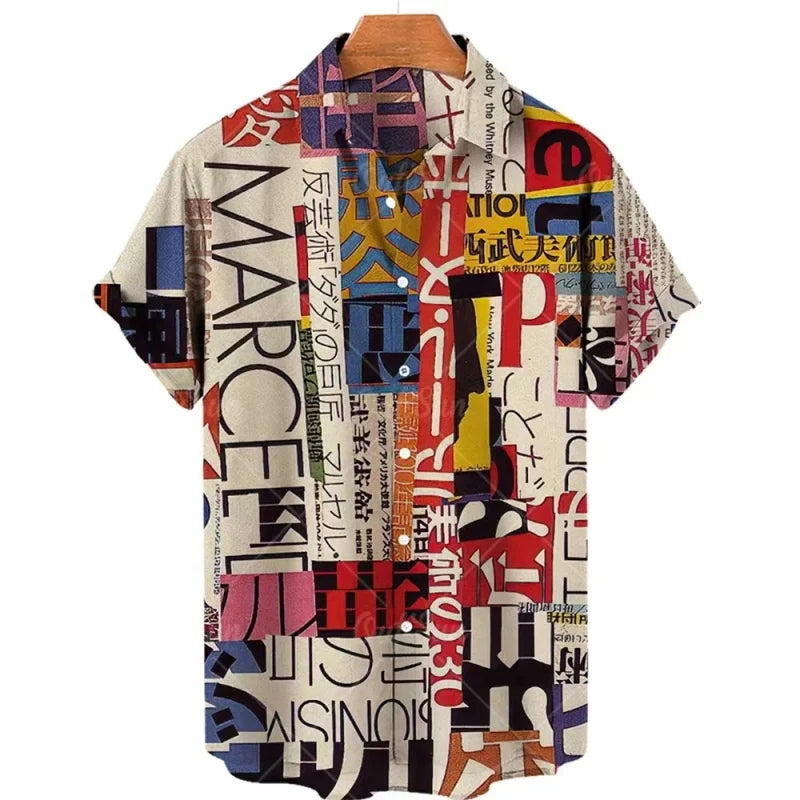 Men’s Cat Print Button-Up Shirt – Oversized Short Sleeve Summer Hawaiian Top