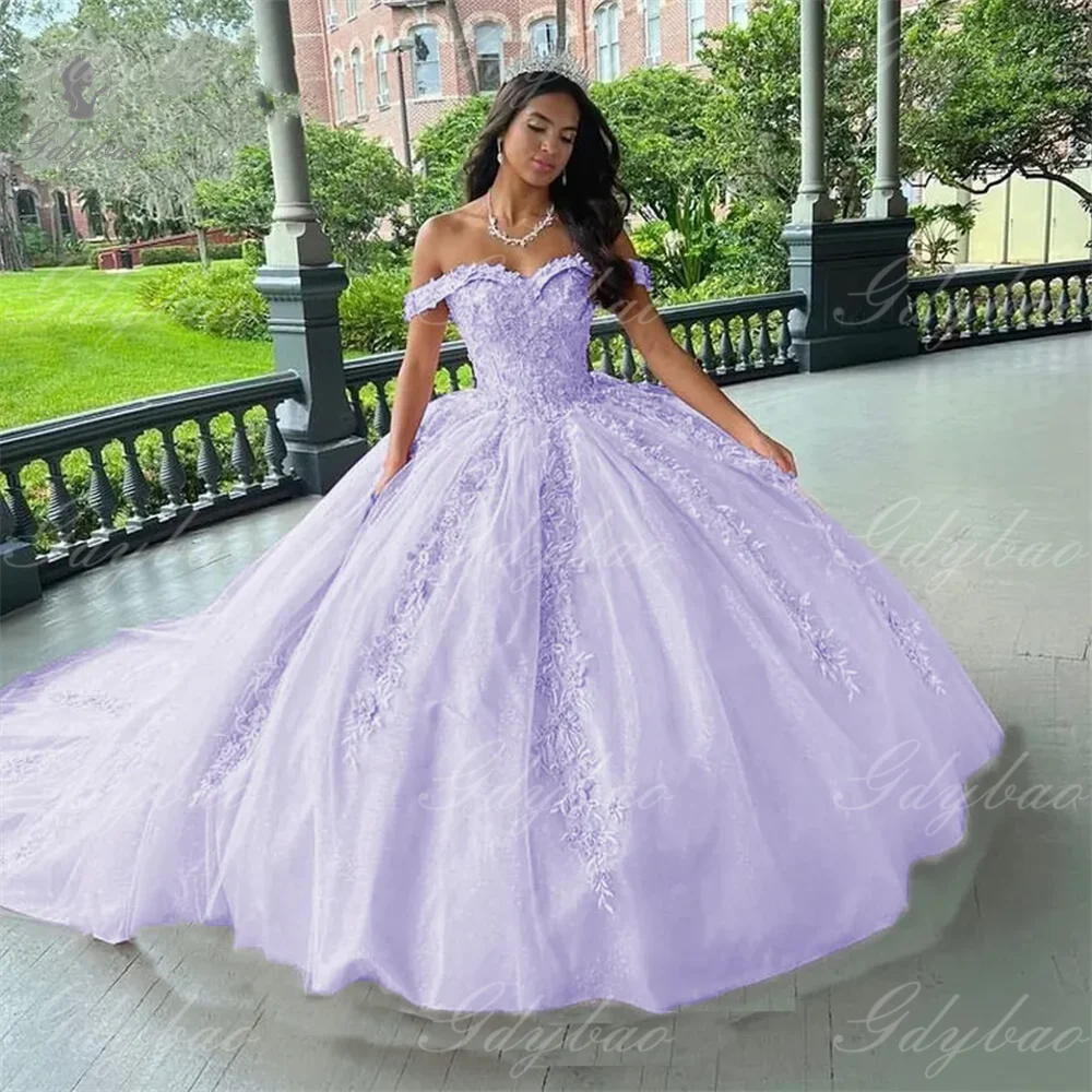 Pink Off Shoulder Tulle Princess Gown – Women’s Lace Formal Party Dress