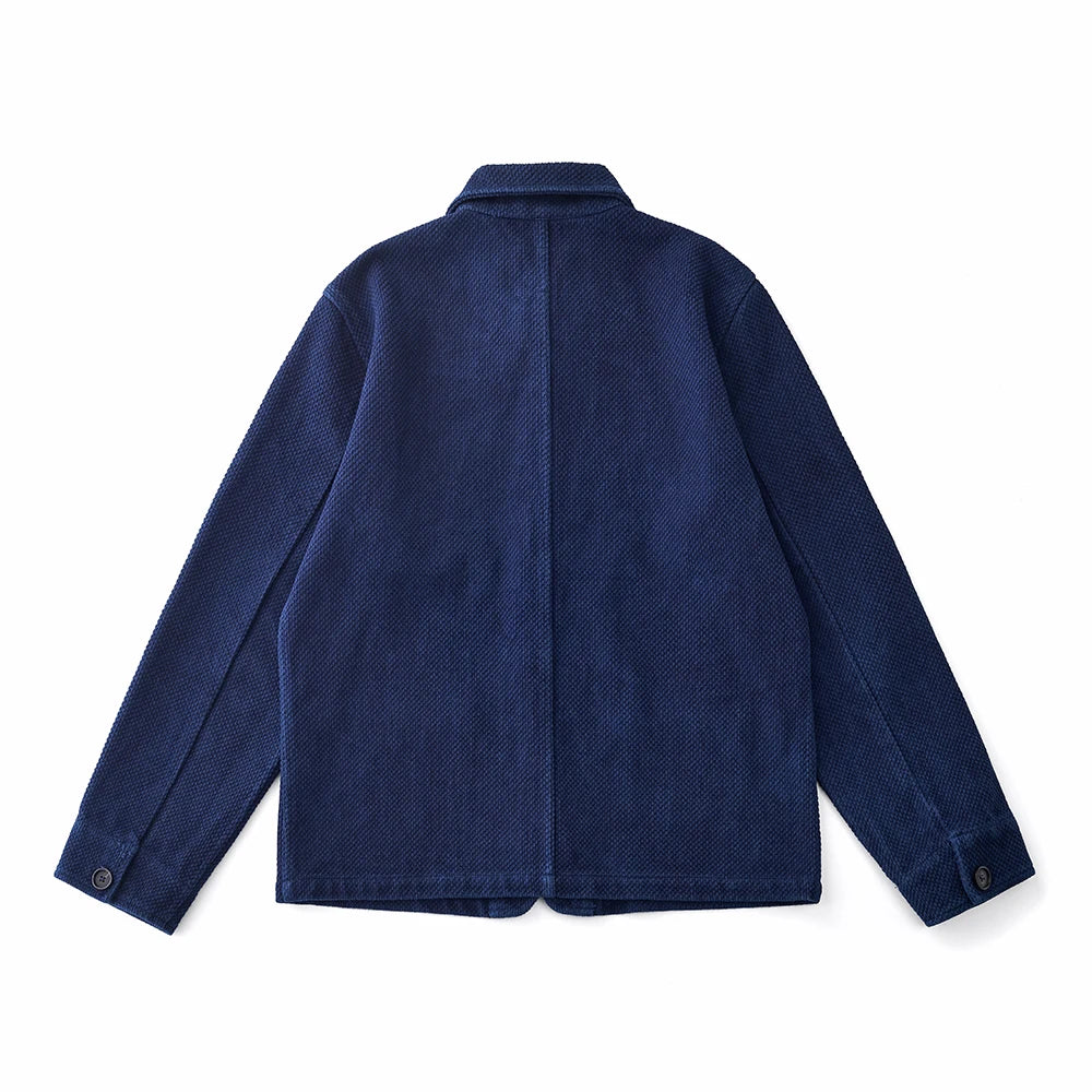 Men’s Vintage Indigo Cargo Jacket – Multi-Pocket Lapel Workwear Coat