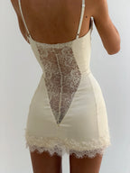 French Lace Halter Mini Dress – Women’s Slim Fit Satin Summer Dress