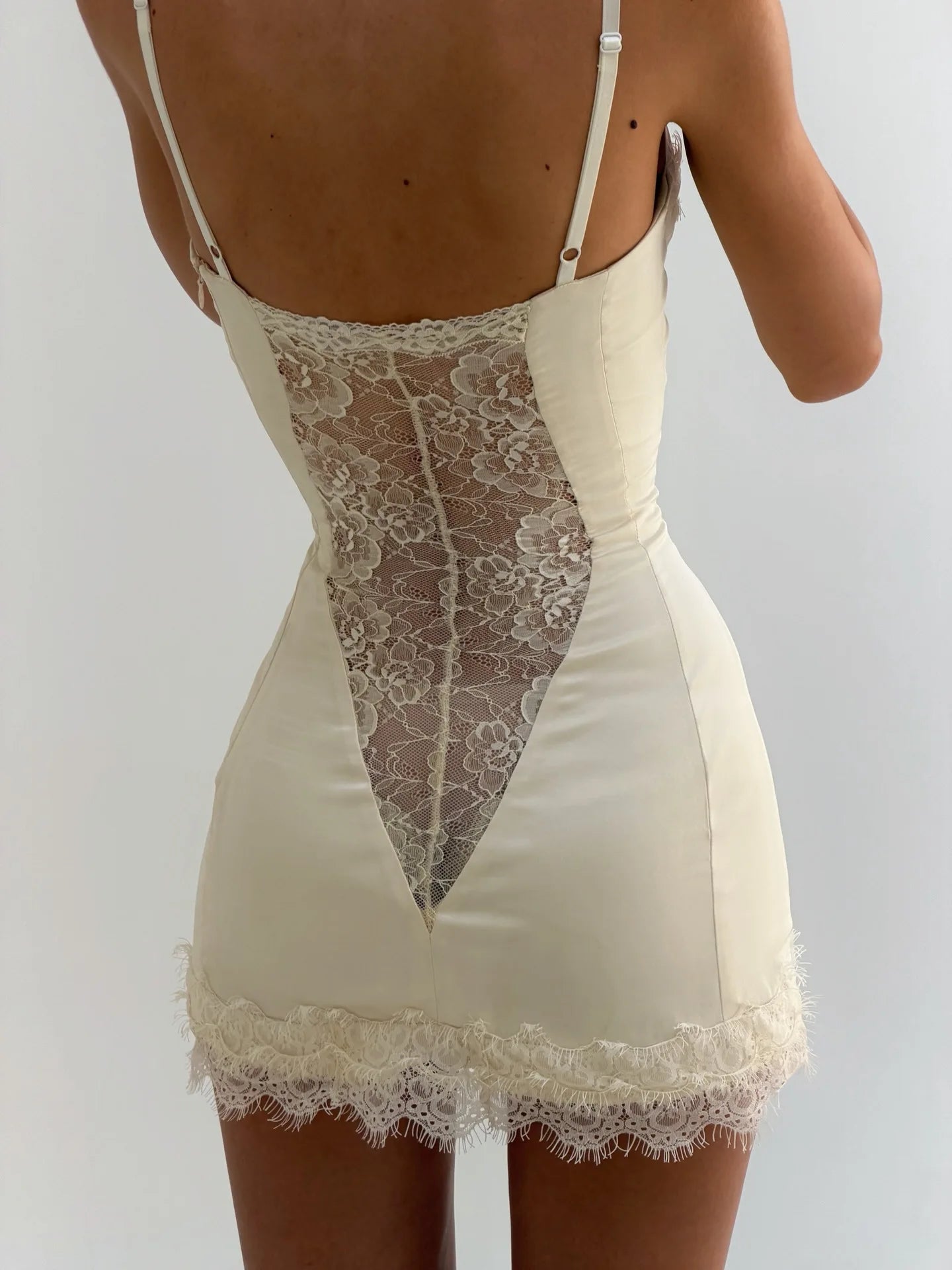 French Lace Halter Mini Dress – Women’s Slim Fit Satin Summer Dress