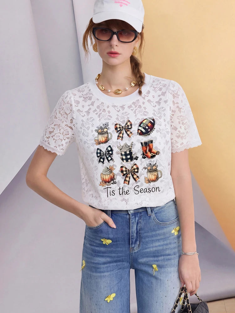 Women’s Vintage Black Lace Graphic Tee